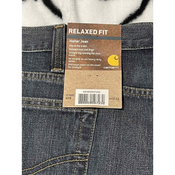 Carhartt Holter Jeans Mens 44x32 Blue Denim Relaxed Fit Straight Leg Workwear - Picture 4 of 10